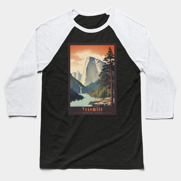 Yosemite National Park Vintage Travel Poster Baseball T-Shirt by GreenMary Design